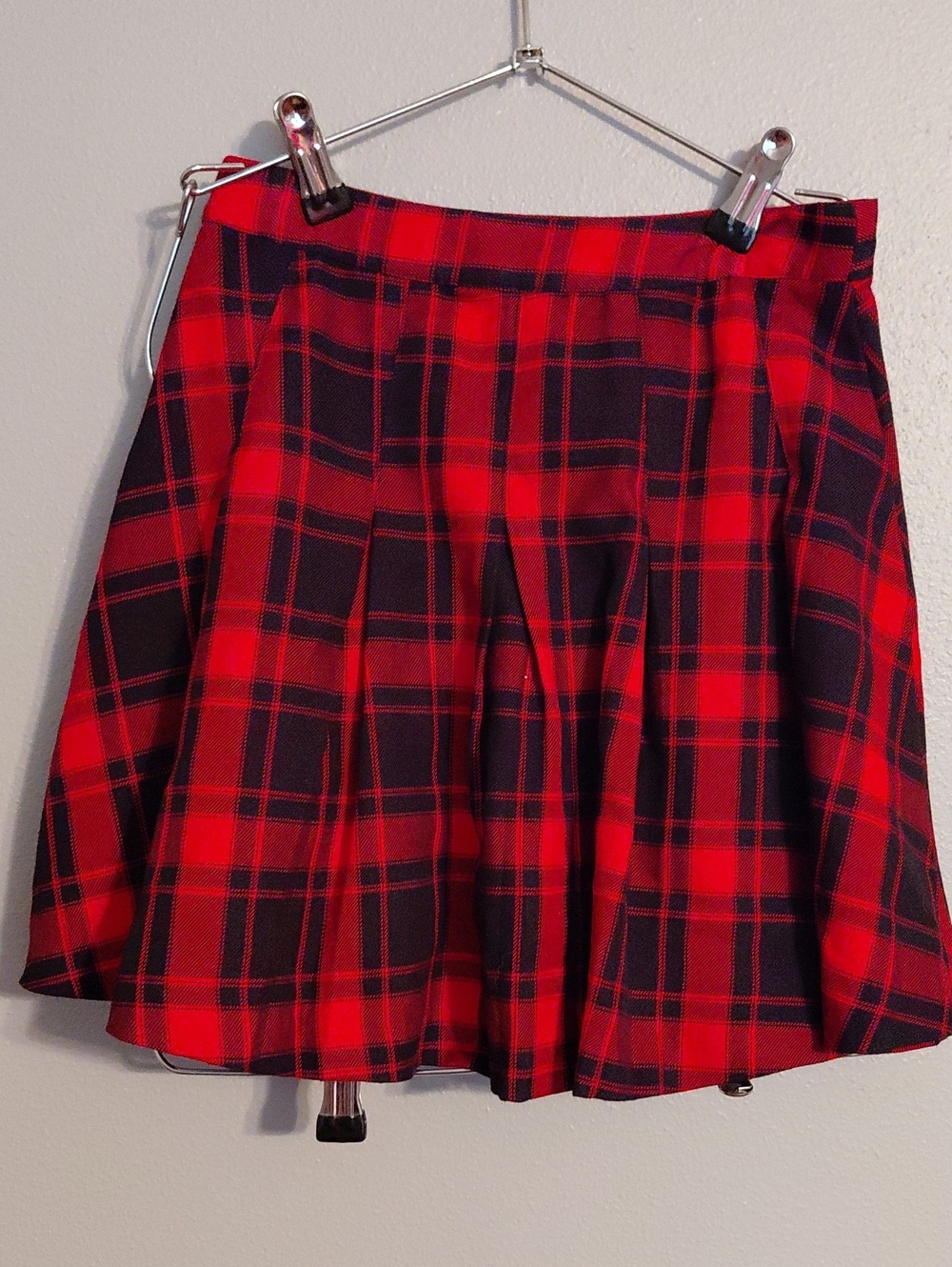 Divided Red and Black Plaid Skater Skirt